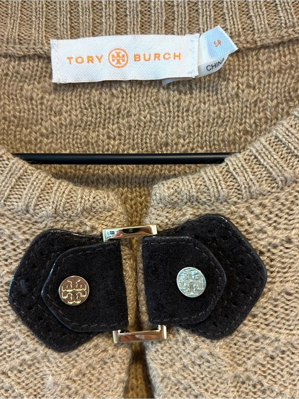 Tory Burch Women’s Crewneck Sweater Keyhole with Leather Accent
